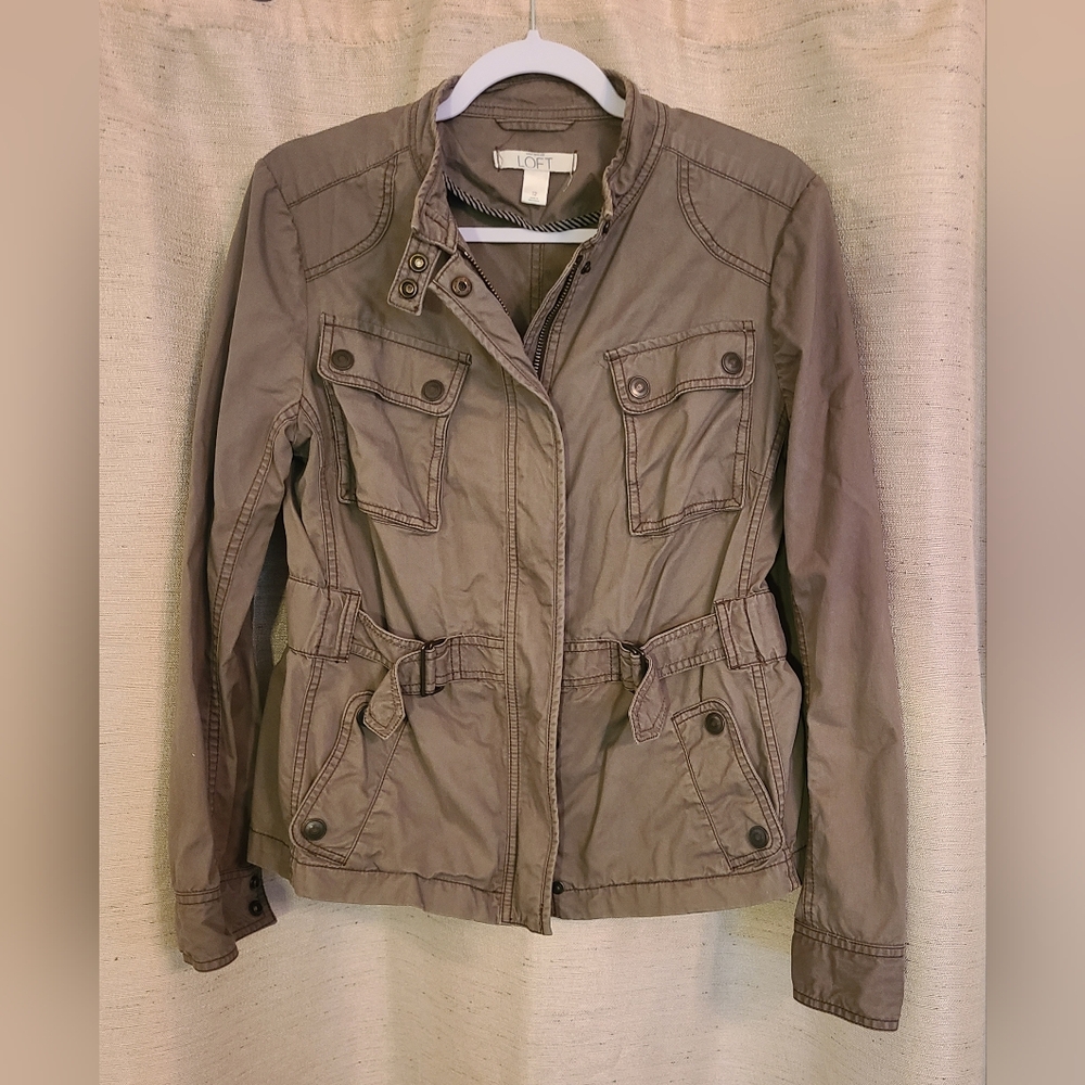 Ann Taylor Loft Military Utility Khaki Brown Cotton Jacket - Size 12